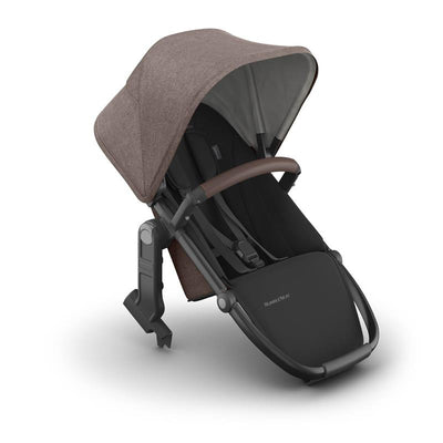 Uppababy Rumbleseat V3 in Owen color, featuring a mocha mélange canopy, carbon frame, and chestnut leather handle.