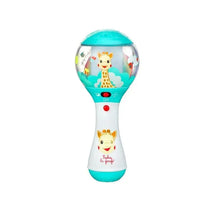 Vulli Shake Shake Sophie toy featuring a colorful giraffe inside a bubble, designed to entertain and stimulate infants.