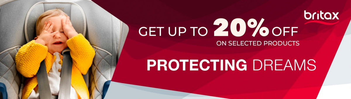 Baby in Britax car seat with 20% off promo, protecting dreams