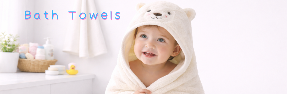 Adorable baby wrapped in soft hooded bath towel with bear ears, perfect for post-bath comfort.