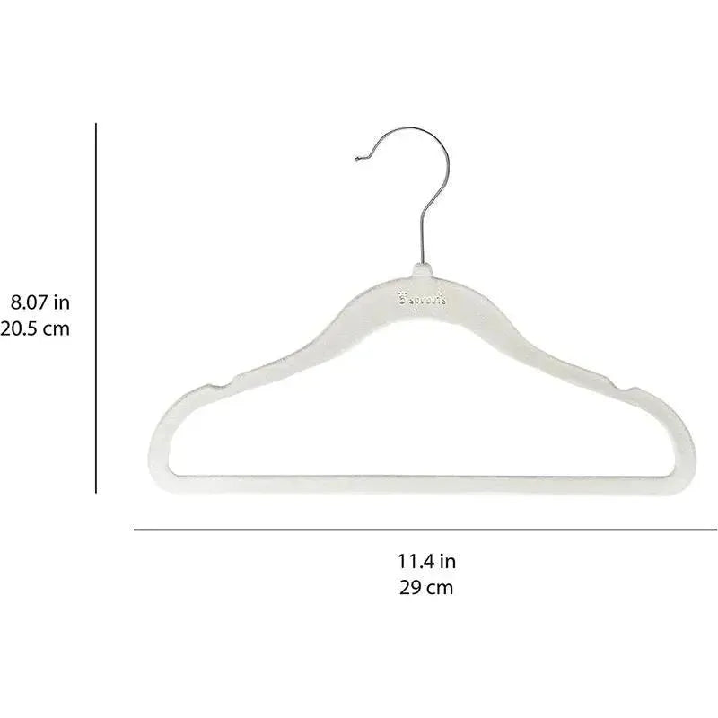 Velvet hanger from 3 Sprouts in green, measuring 11.4 in by 8.07 in, designed for baby clothes.