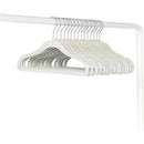 15 pack of green velvet baby hangers displayed on a white rod, showcasing their soft texture and design.