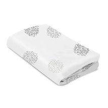 White bassinet sheet featuring a subtle geometric pattern, designed for 4 Moms Breeze bassinet.