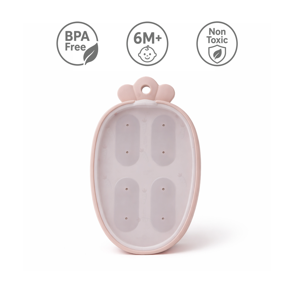 Primo Passi rose pink silicone carrot freezer tray, BPA free and non-toxic for babies 6M+