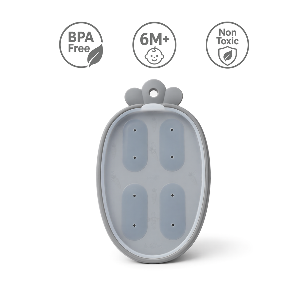 Primo Passi silicone carrot food feeder in senior grey with BPA-free and non-toxic labels