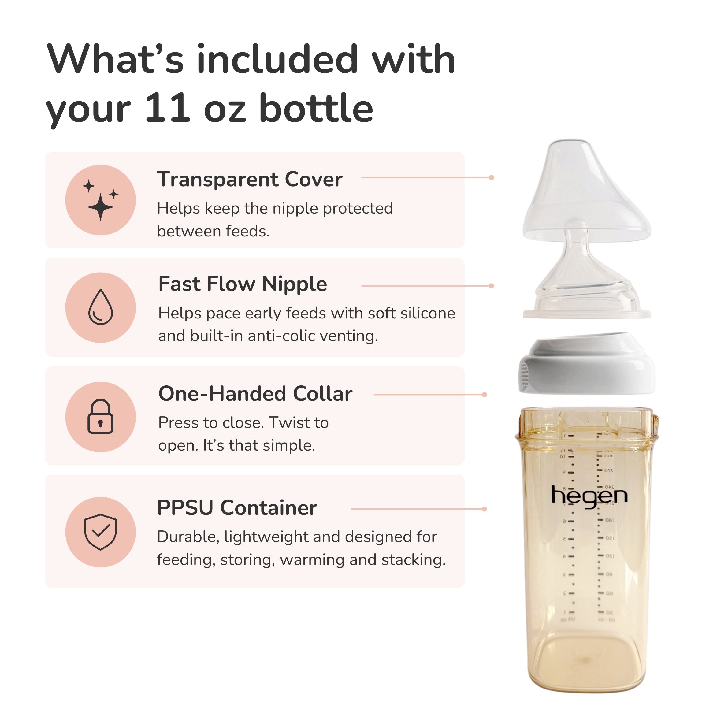 Hegen PPSU Anti-Colic Baby Bottle - 6 Months Plus - 330ml/11oz - Pink - 2-Pack