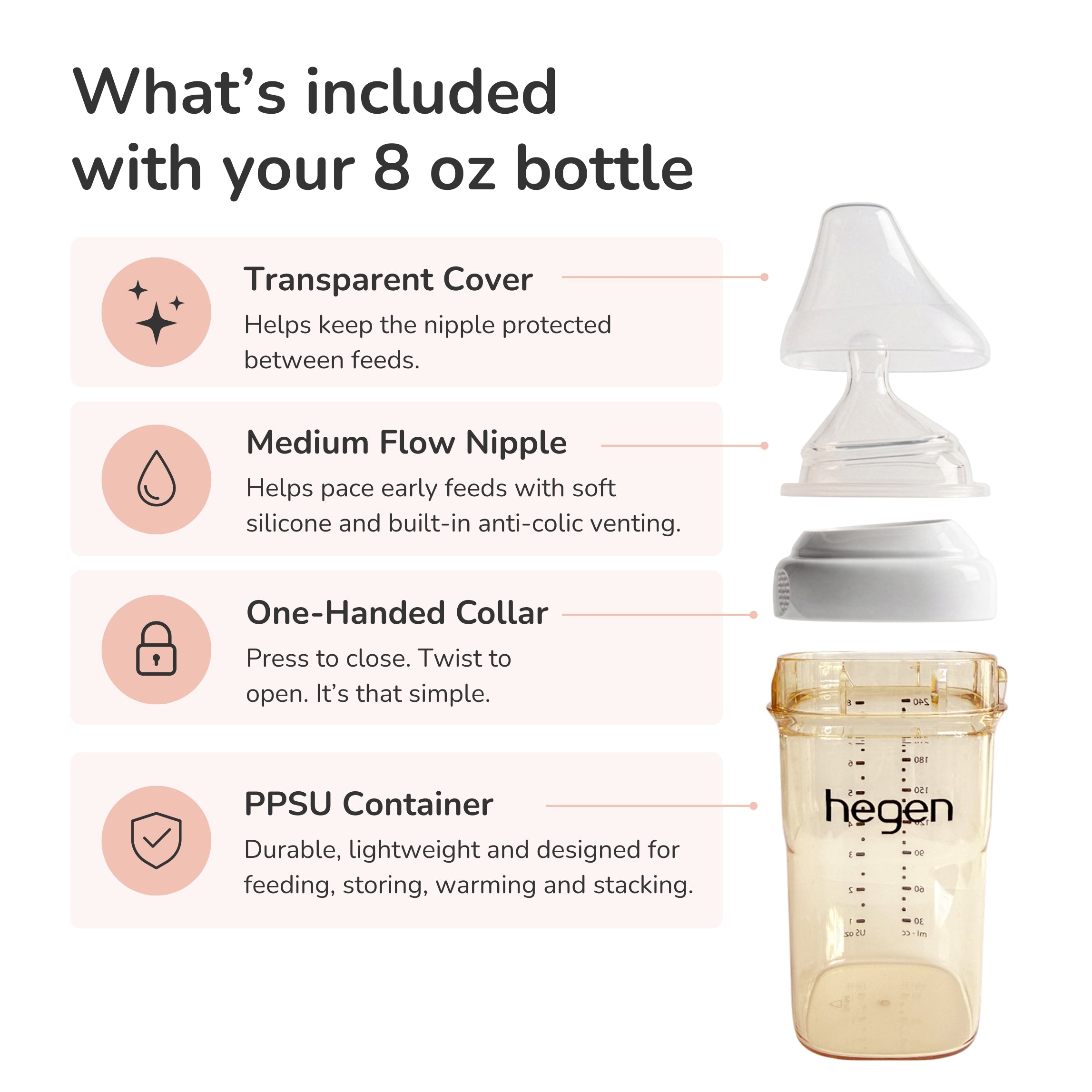 Hegen PPSU Anti-Colic Baby Bottle - 3 to 6 Months - 240ml/8oz - Pink