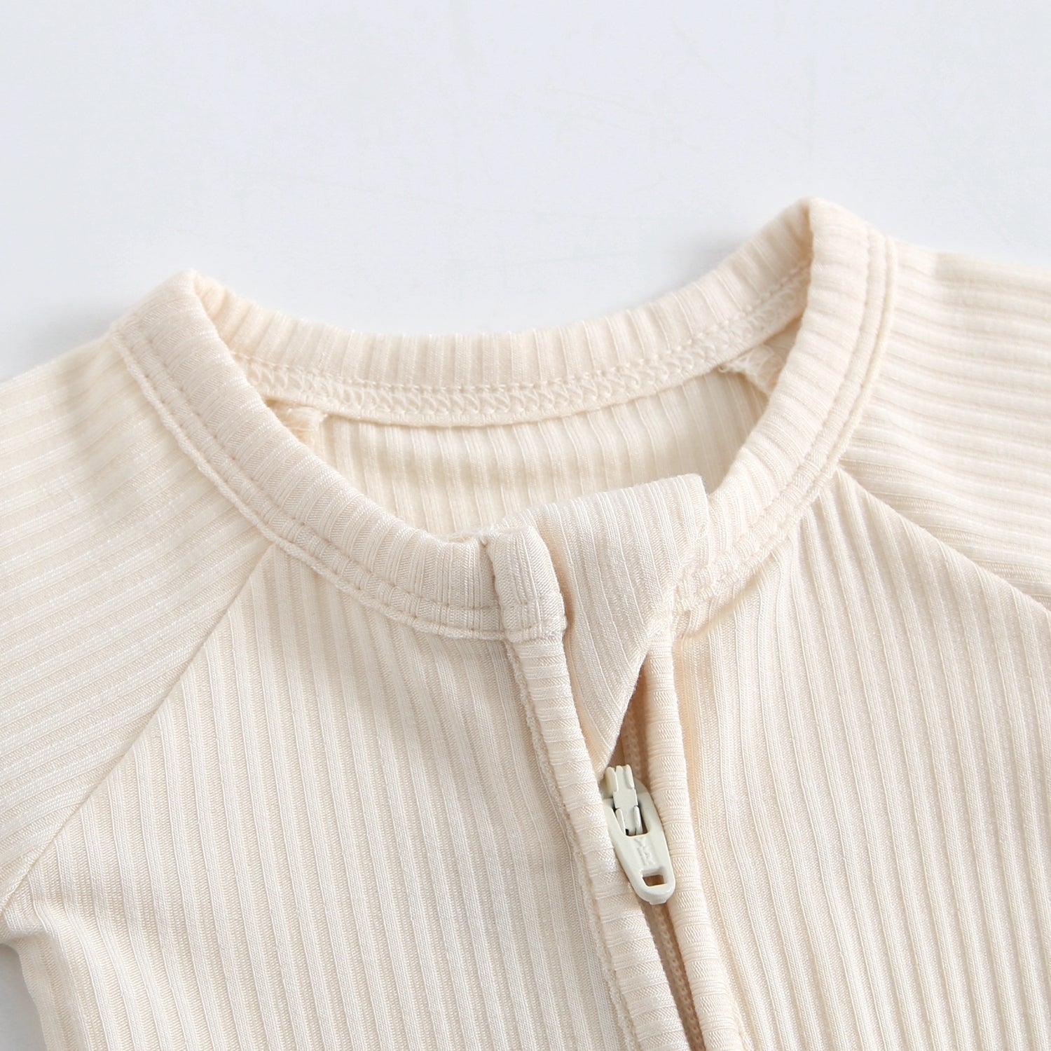 Oatmeal Ribbed Zippered Baby Romper