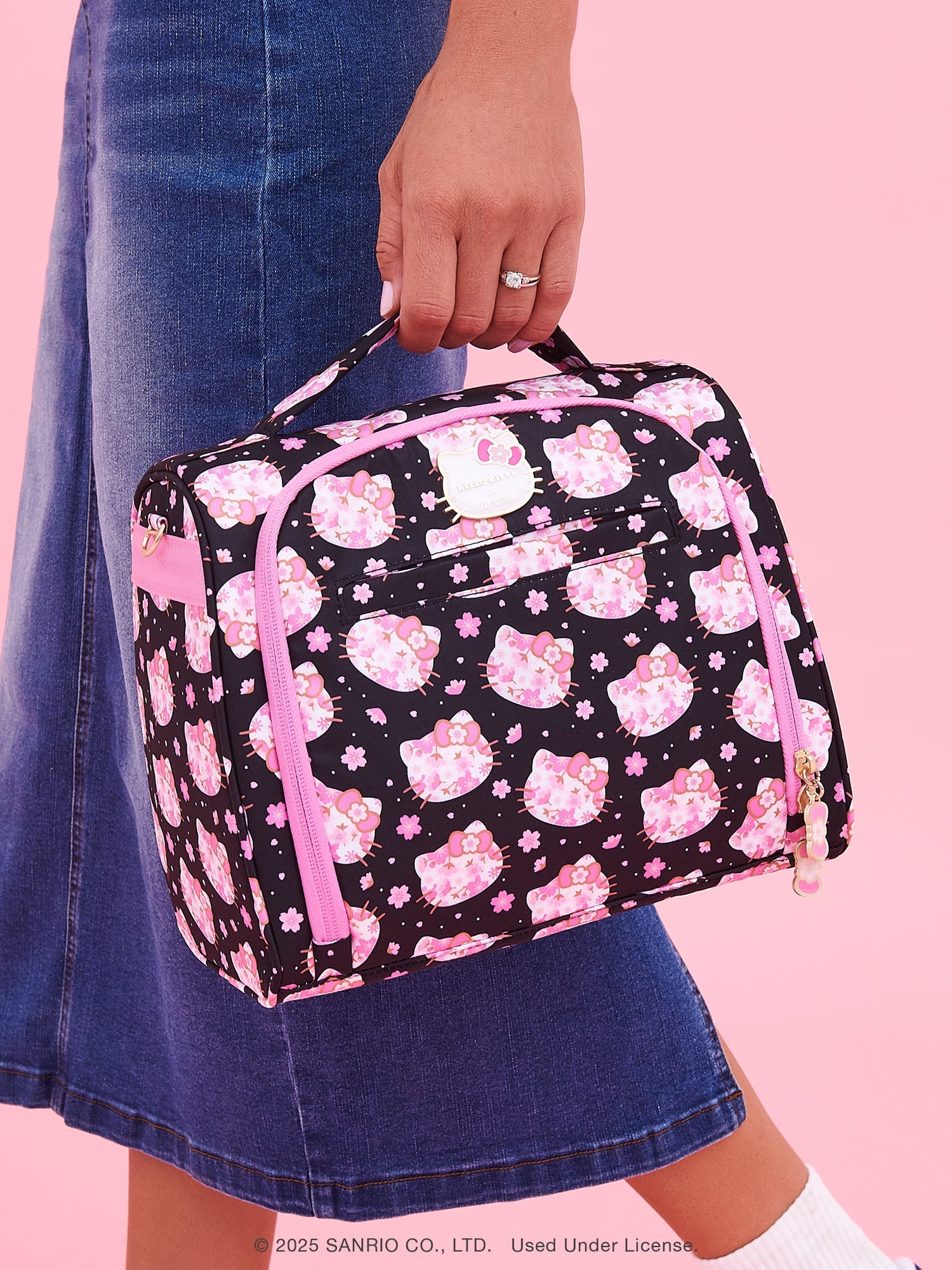 Hello Kitty × JuJuBe Cherry Blossoms Insulated Bottle Bag, Black and Pink Image 2