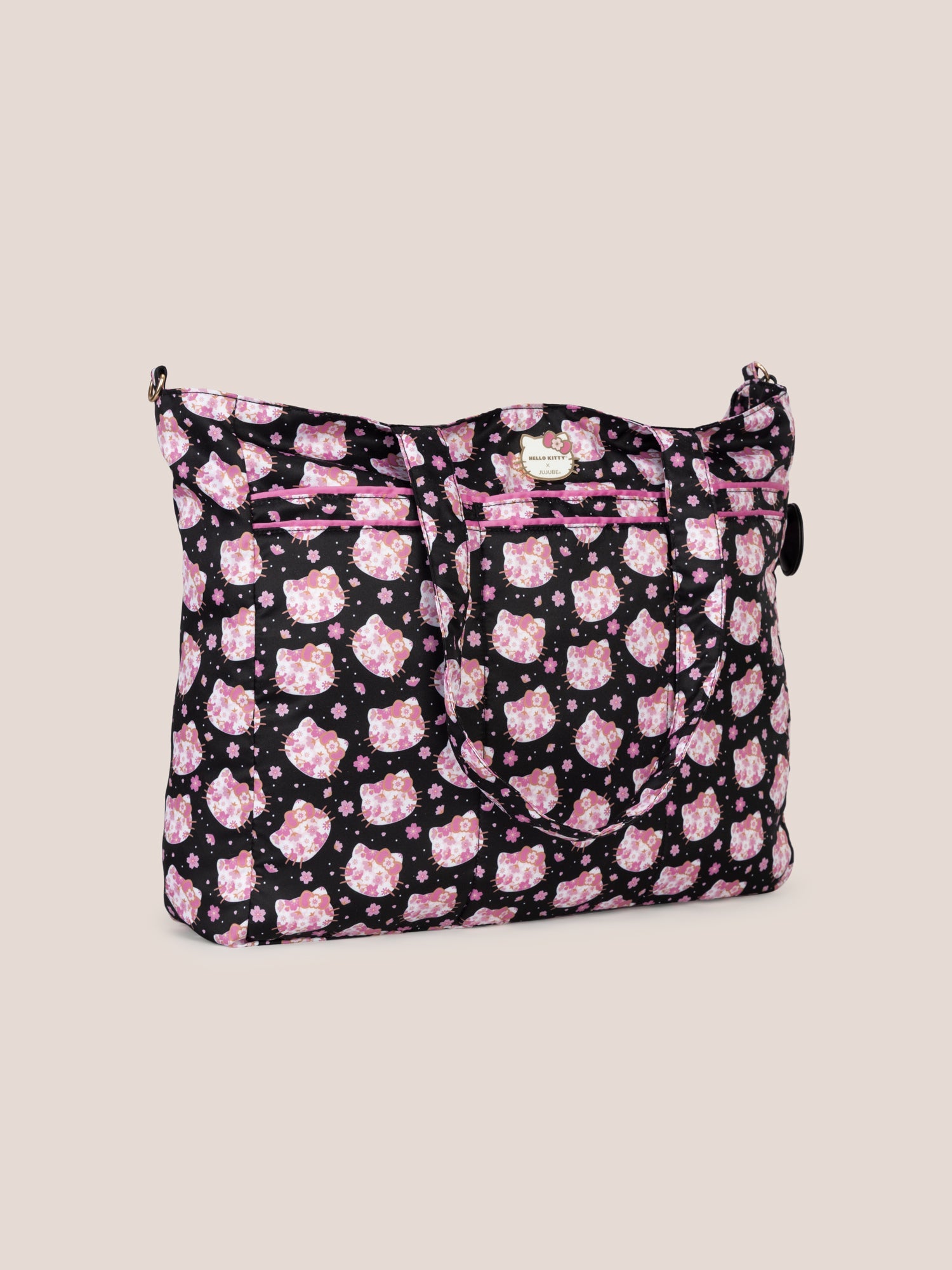 Hello Kitty × JuJuBe Cherry Blossoms Super Be Large Diaper Bag Duffel, Black and Pink Image 3