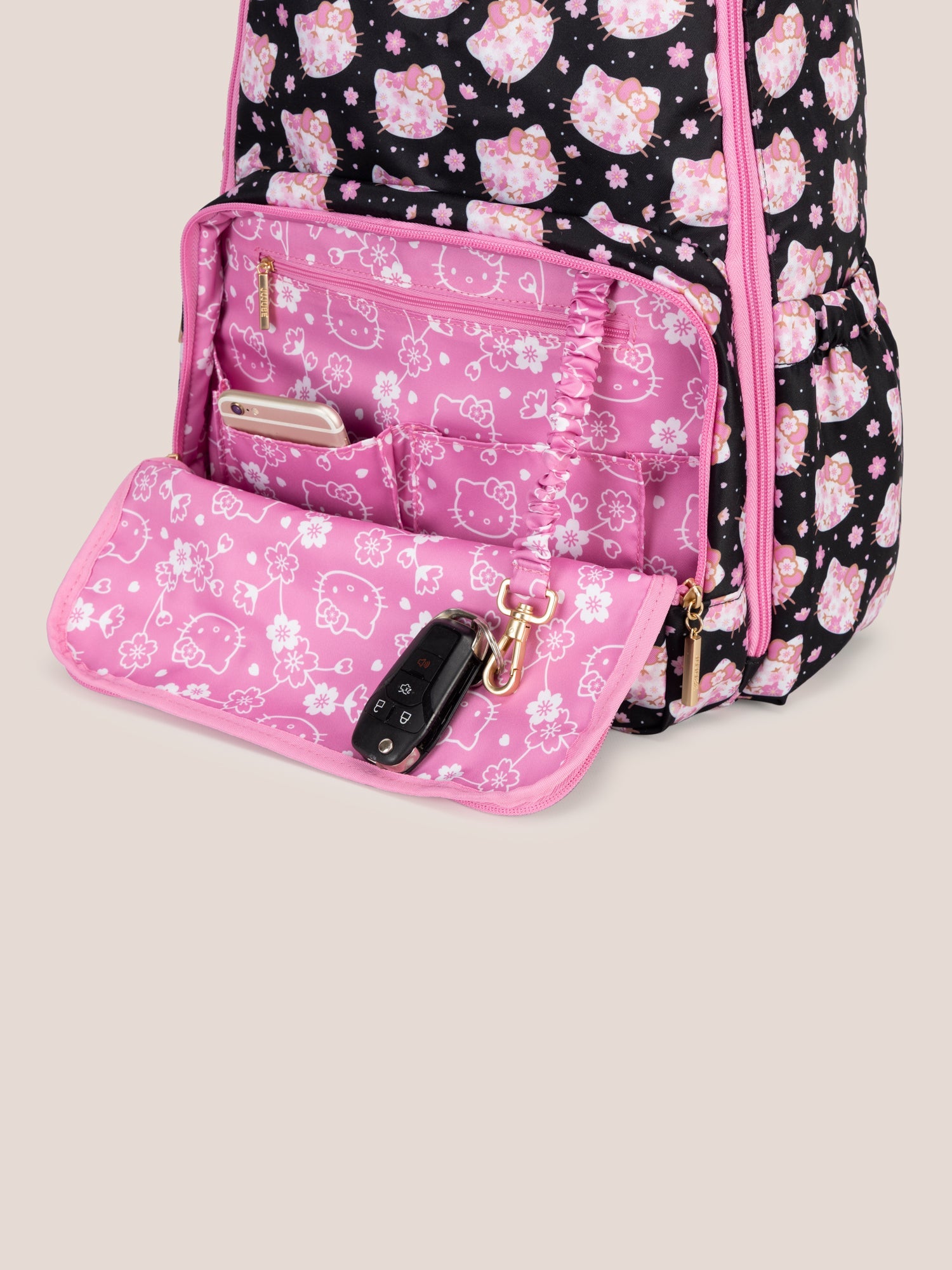 Hello Kitty × JuJuBe Cherry Blossoms Zealous Backpack Diaper Bag, Black and Pink Image 8