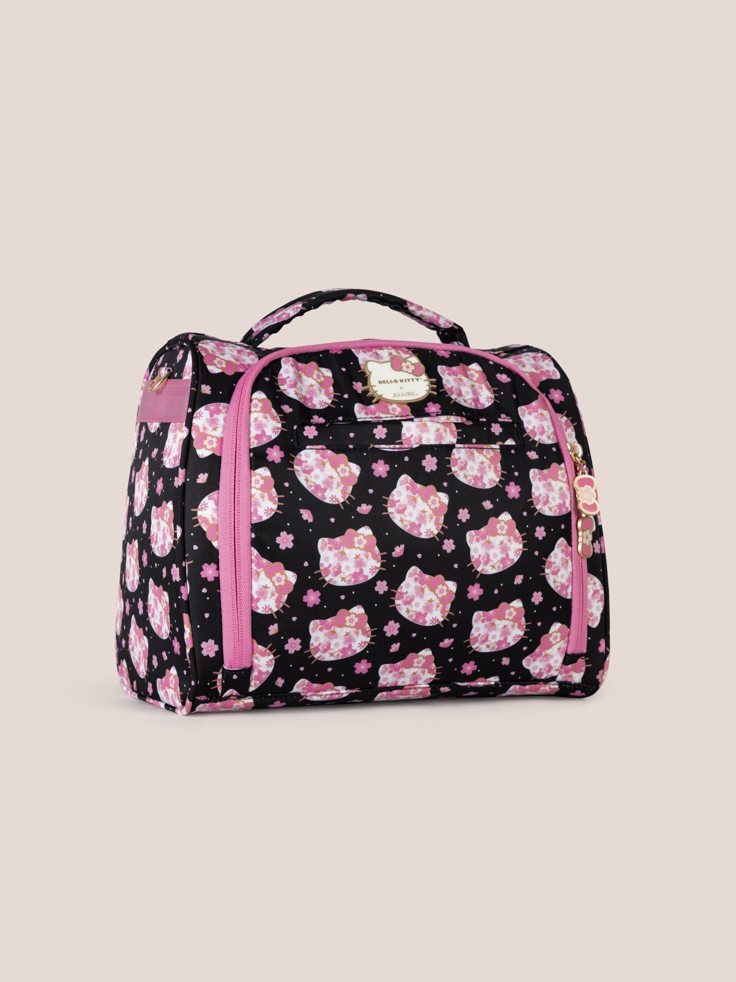 Hello Kitty × JuJuBe Cherry Blossoms Insulated Bottle Bag, Black and Pink Image 3