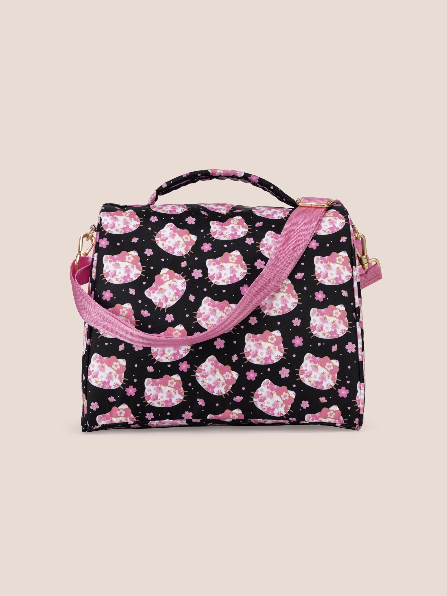 Hello Kitty × JuJuBe Cherry Blossoms Insulated Bottle Bag, Black and Pink Image 4