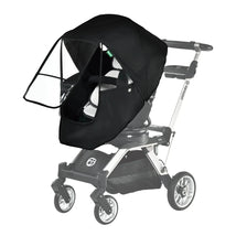 G5 Four Seasons stroller cover in black with clear panels, designed to protect children from weather elements.
