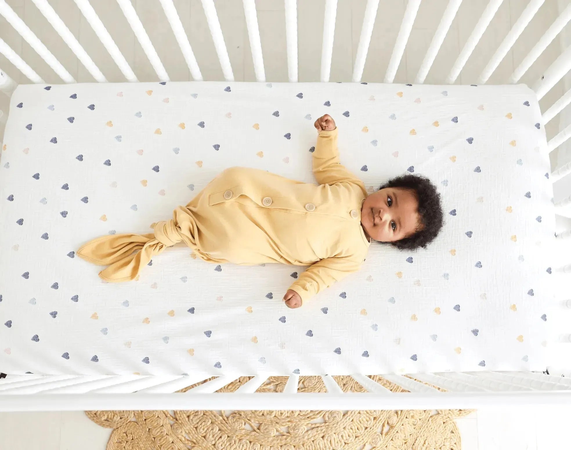 Waterproof Cotton Crib Sheet - Muslin Hearts