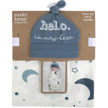 A.D Sutton - Baby Cotton Swaddle Blanket Wrap with Headband or Hat Set, Hello I'm New Here Image 1