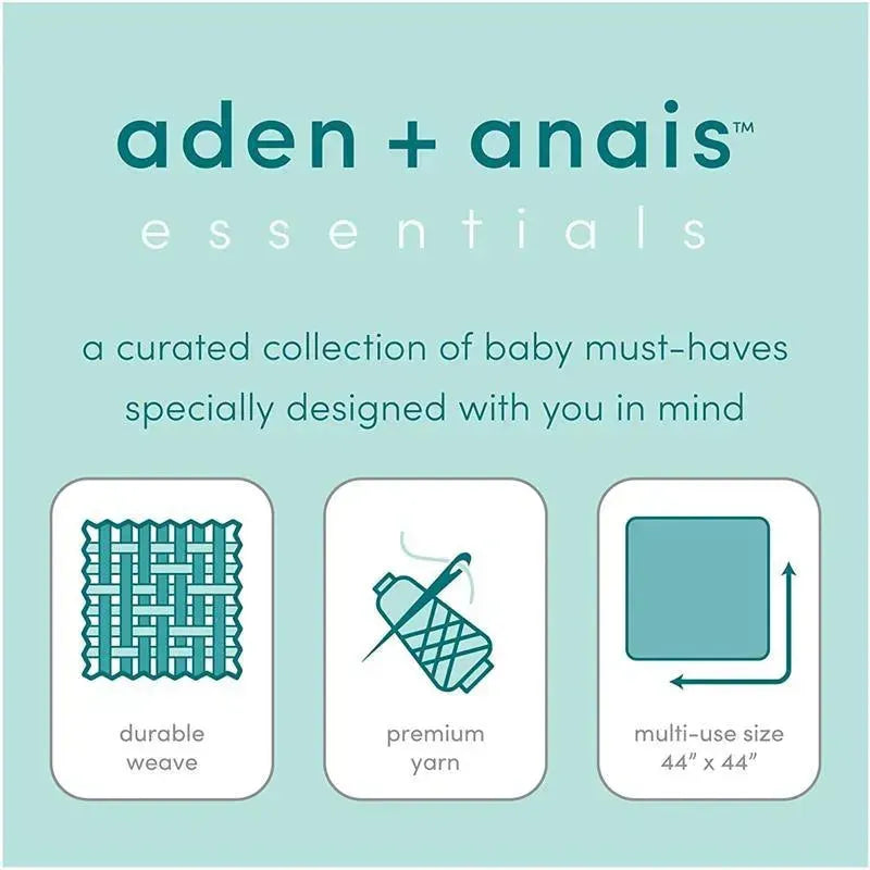 Aden + Anais 4 pack muslin swaddles features durable weave, premium yarn, and multi-use size of 44” x 44”.