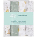 Four-pack of Aden+Anais swaddles featuring Winnie the Pooh and friends, made from 100% cotton muslin.