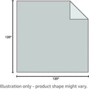 Swaddles displayed in gray with dimensions of 120 inches by 120 inches, illustrating product shape variability.