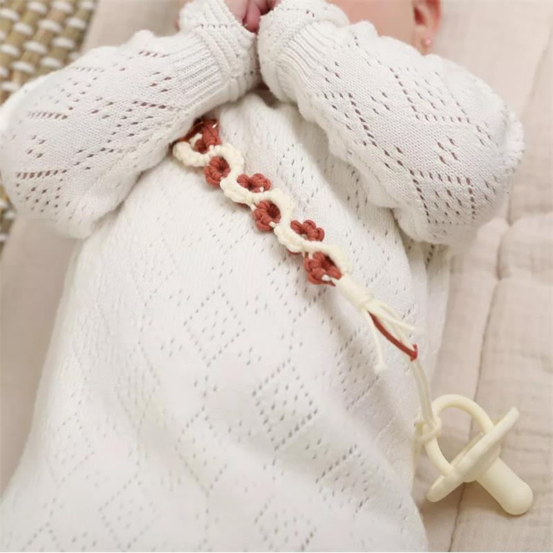 Adora Baby - Macrame Pacifier Clip, Baby Pacifier Holder Leash Boho Wooden Clips, Lily, Rosewood Image 3