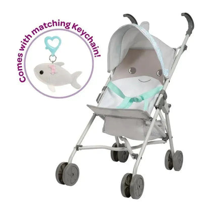 Adora Be Bright Shark Stroller in gray with a smiling shark design and a matching shark keychain included.