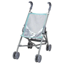 Small doll umbrella stroller featuring a gray and white zigzag pattern, designed for children to use with dolls.
