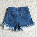 Denim shorts for baby girls, featuring frayed edges and a summer design suitable for the 4th of July.