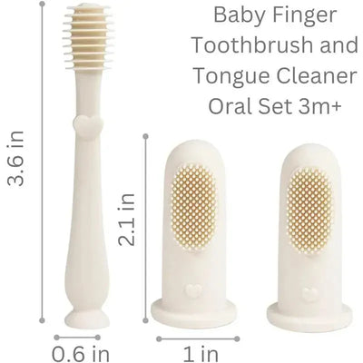 Baby Finger Toothbrush and Tongue Cleaner Oral Set in ivory, includes a finger brush and two tongue cleaners for infants.