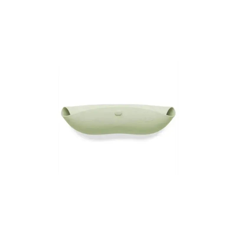 Light sage silicone baby bib with a roll-up design, featuring a closed top for easy storage.
