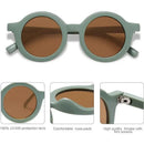 Round mint green polarized sunglasses featuring brown lenses with UV400 protection, comfortable nose pads, and durable hinges.
