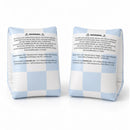 Inflatable blue checkered swim arm band wings for children, with safety warnings and usage instructions visible.