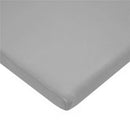Grey fitted bassinet sheet made of 100% cotton knit, designed for a 15 x 33 x 4 inch mattress.
