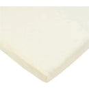 Cream-colored fitted bassinet sheet made from 100% natural cotton jersey knit, designed for a 15 x 33 bassinet.