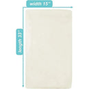 Cream-colored fitted bassinet sheet made from 100% natural cotton jersey knit, measuring 15 x 33 inches.
