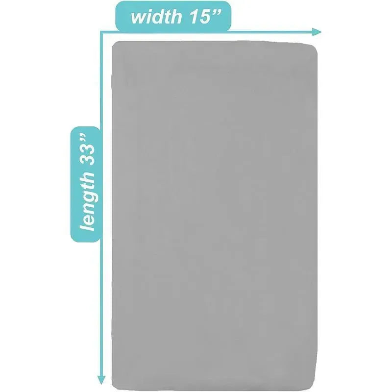Fitted bassinet sheet in grey, 15 x 33 inches, made of 100% natural cotton jersey knit.