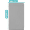 Fitted bassinet sheet in grey, 15 x 33 inches, made of 100% natural cotton jersey knit.