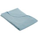 100% cotton thermal waffle swaddle blanket in blue, folded neatly, showcasing its soft texture and breathable design.