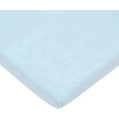 Fitted bassinet sheet made of 100% natural cotton jersey knit in a soft blue color.