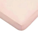 Fitted mini crib sheet in blush color, made from 100% cotton jersey, designed for a 24 x 38 inch crib mattress.