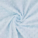 Soft blue chenille minky dot receiving blanket, featuring a textured dot pattern, elegantly spiraled for display.