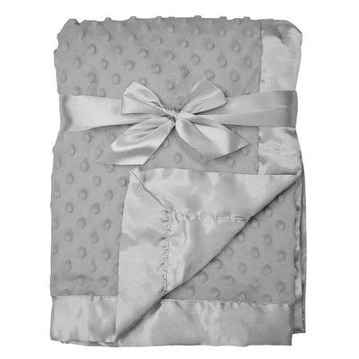 Heavenly Soft Chenille Minky Dot Receiving Blanket in grey, featuring a textured dot design and satin ribbon bow.