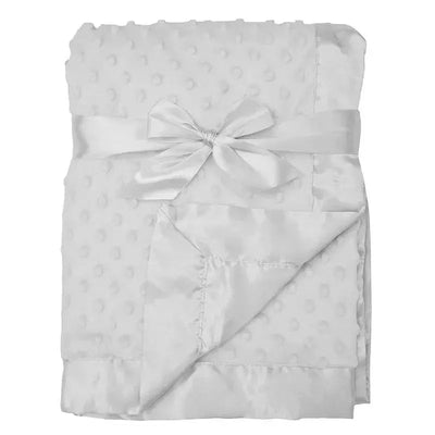 Heavenly Soft Chenille Minky Dot Receiving Blanket in white, featuring a textured dot pattern and satin ribbon tie.