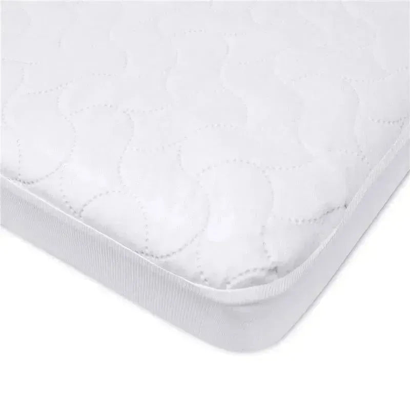 Waterproof mattress protector for Pack N Play, featuring a quilted surface and fitted edges.
