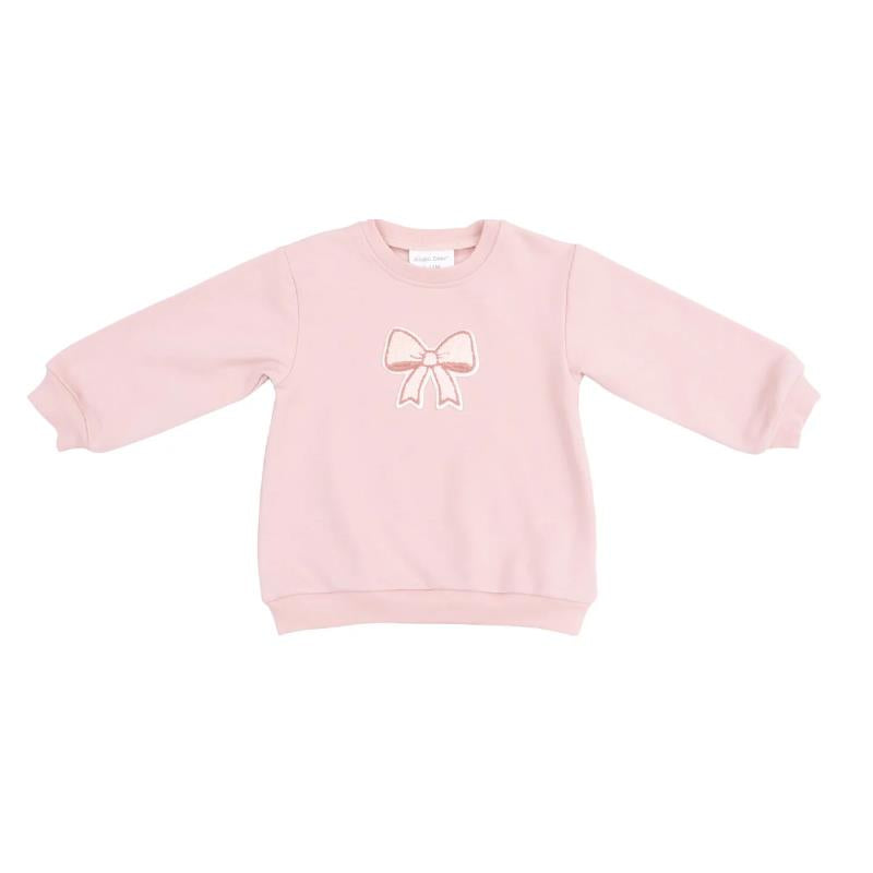 Pink oversized sweatshirt for baby girls, featuring an embroidered bow design on the front.