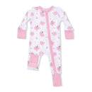 Convertible romper for baby girls featuring a pink ballerina print, long sleeves, and a zipper front closure.