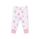 Short sleeve loungewear set featuring pink pants adorned with ballerinas and floral designs.