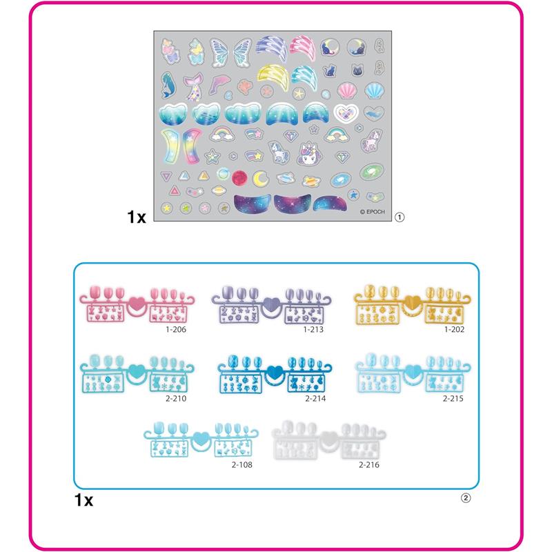 Aquabeads Stars & Unicorn Nail Refill Kit includes colorful nail decorations, stickers with unicorns, stars, and sea-themed designs.