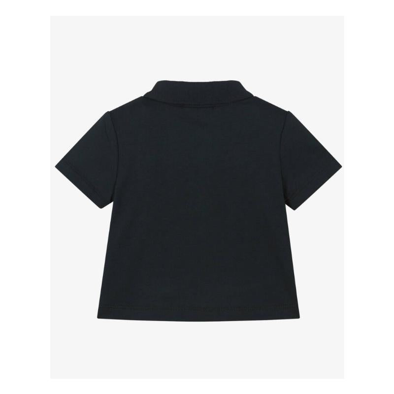 Navy short sleeve polo for baby boy, featuring a classic collar and a plain design.