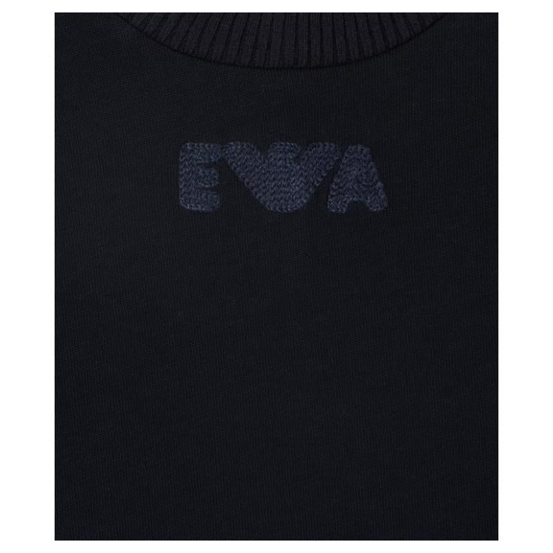 Navy short sleeve t-shirt for boys featuring an embroidered EA logo in dark blue.