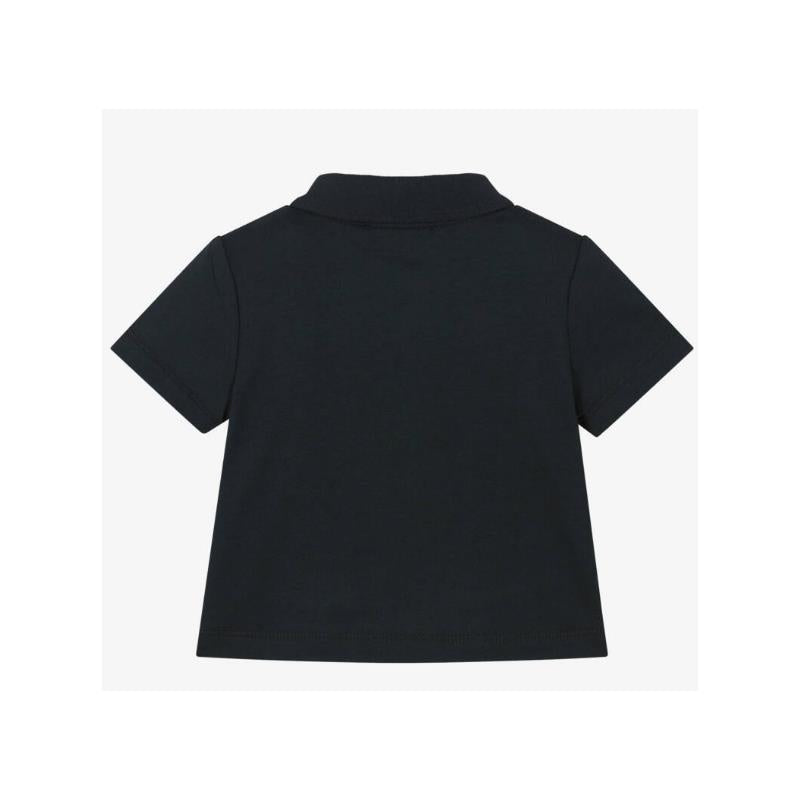 Boys short sleeve polo shirt in navy with a collar and a plain back design.